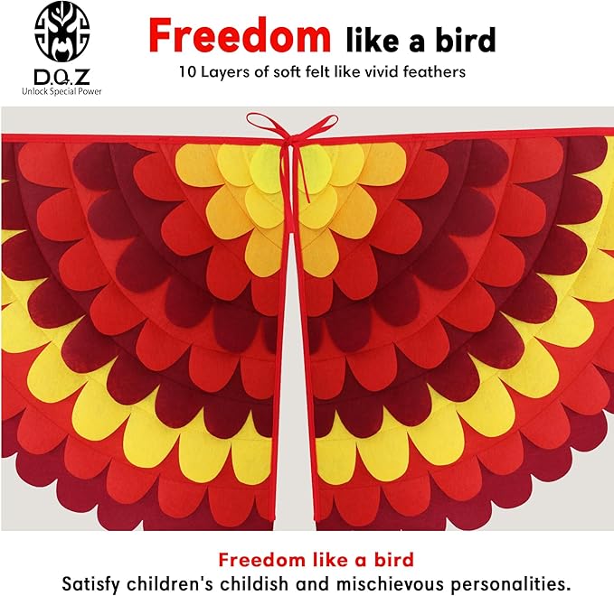 D.Q.Z Bird-Wings-Costume for Kids Dress Up, Felt Feathered Owl Parrot Chicken Animal Role Play Costume, Gift for Girl Boys