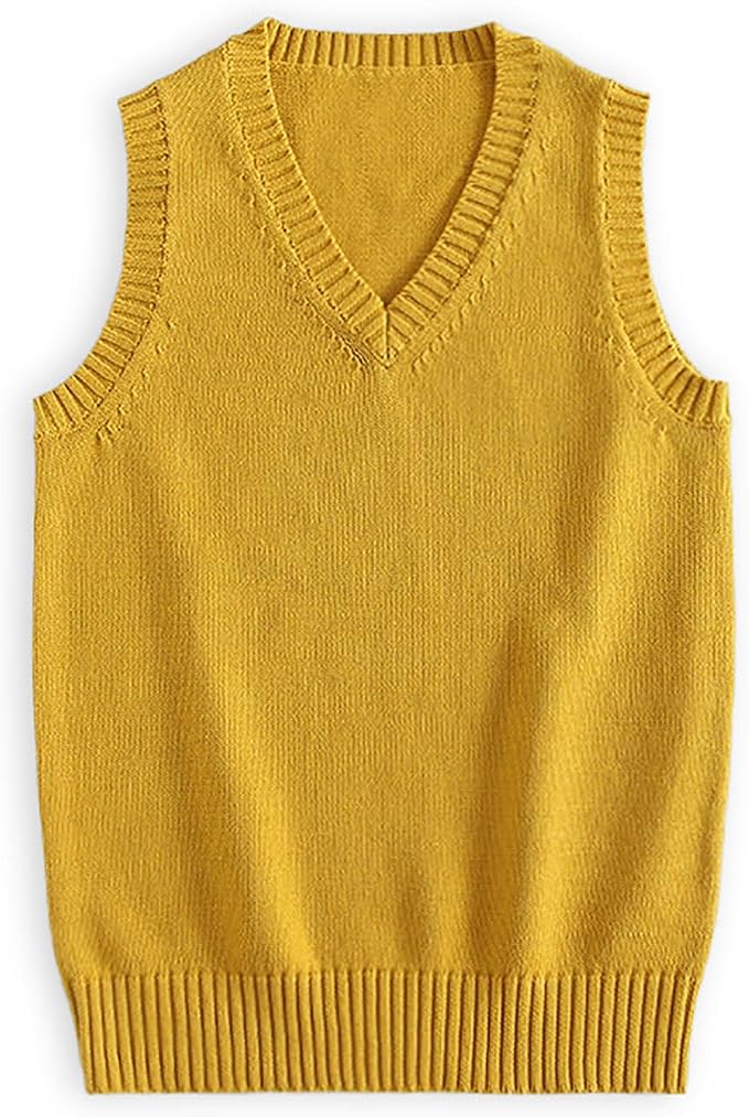 jinghuiyue Women’s V Neck Sweater Vest School Uniform Solid Color Sleeveless Knit Sweaters Pullover Tank Tops
