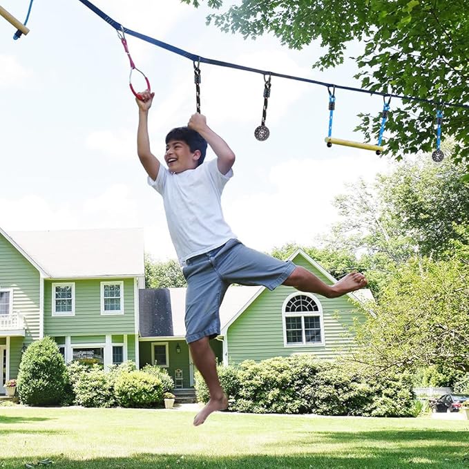 2 Pack Ninja Monkey Bars with Grip Ball 250LB Capacity Obstacle Course Bars with Safety Carabiners Trapeze Swing Bar for Slackline Ropes Swing Set Bars for Kids & Teens Ninja Line, Backyard ( Black )