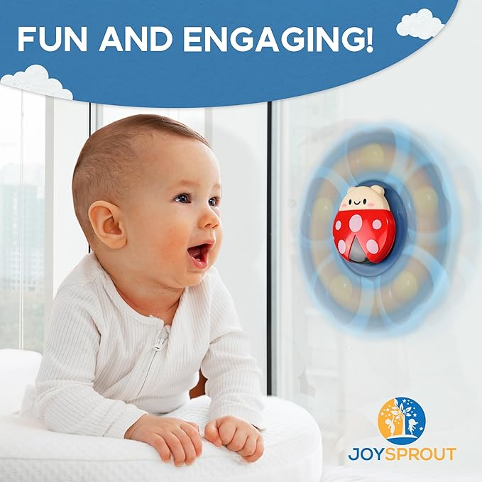 4Pcs Spinning Baby Bath Toys 12-18 Months, Suction Cup Spinner Toys for Baby, Silicone Spinners Sensory Toys for Toddlers 1-3, Airplane Car Travel Table & Window Toy for Infant