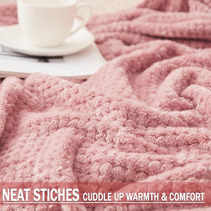 Exclusivo Mezcla Large Waffle Fleece Throw Blanket for Couch, Pink | Lightweight Soft Blanket for Sofa, Bed, Living Room, Plush Fluffy Throw for Home Decor, Travel, All Season, 50x70 Inches