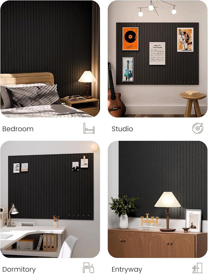 Fluxynara 48" x 36" Large Felt Bulletin Board, Black | 12 Pack Cork Board Alternative with 60 Safe Adhesive Tabs, Pin Boards for Wall Decor, Home, Office, Classroom,Dorm