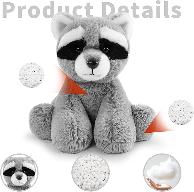 Raccoon Stuffed Animal Toy, Soft Huggable Raccoon Plush Toys for Kids, Cute Stuffed Animals Gift for Boys Girls and Toy for 1-3 Toddlers -8.5 Inch