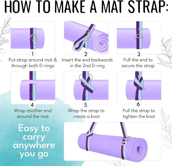TECEUM Yoga Strap & Mat Strap – 2 IN 1 – Cotton – 6 ft 8 ft 10 ft (30+ colors) – Adjustable Non-Slip Belt for Yoga, Pilates, Stretching, Physical Therapy, Fitness & Home Workout – For Carrying Mats