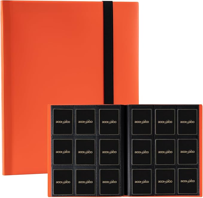 Card Binder 9 Pocket Storage 360 Card Binder,Trading Card Binder Senior and Sturdy Side-Loading Album,Intended For YuGiOh,MTG, TCG,Game Cards & Baseball Card Binde,（Orange）