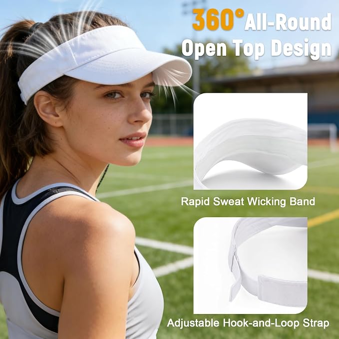 American Trends Sun Visor Hat for Women, Lightweight Quick-Dry Sport Visor | Adjustable fit, Ideal for Golf Tennis & Outdoor Sports, Sweat-Wicking Fabric, Ponytail-Friendly, Wide Brim for Sun Protection