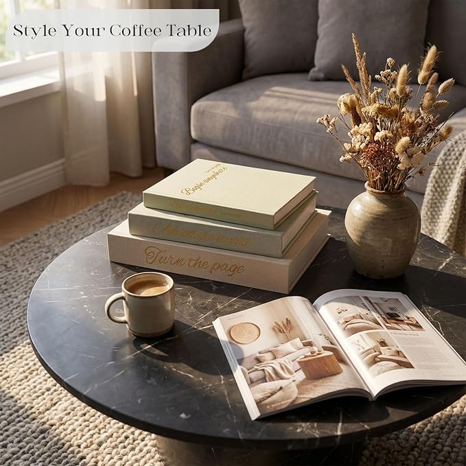 Decorative Book Storage Box Set of 3, Linen Faux Books for Coffee Table, Stylish Decorative Books for Bookshelf, Photo Organization, Keepsake Storage, Home Decor, Grass Green