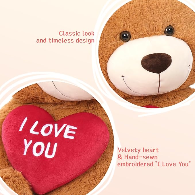Tezituor Giant Brown Teddy Bear 6ft Stuffed Animals - “I Love You”Red Heart Jumbo Human Size Teddy Bear for Girlfriend,Boyfriend,Wife,Lover-Birthday, Anniversary,Christmas, Valentines, Long Distance