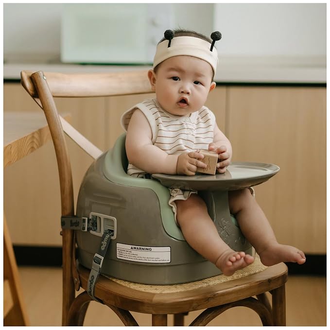Bumbo 3-in-1 Multi Seat Baby & Toddler Convertible Non-Slip Chair, Breige/Agave - Portable Floor Seat, Booster & High Chair w/Activity Tray and Safety Harness for Infants 6-36 Months