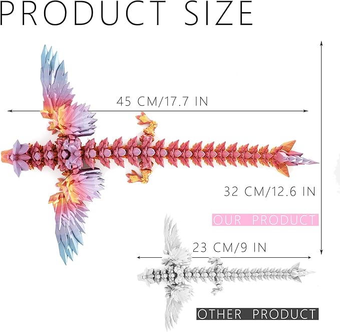 ACOCOFE 3D Printed Dragon with Wings, 18 inch Flying Articulated Winged Dragon, Mystery Crystal Dragons,Home Office Decor Gift (RainbowB)