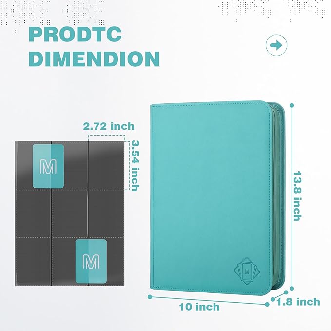 Trading Card Binder with 9 Side Loading Pocket Card Album Hold Up to 540 Cards PU Card Collection Binder, Collectible Albums Card Folder for MTG, TCG, Sports Cards（9-Cyan）