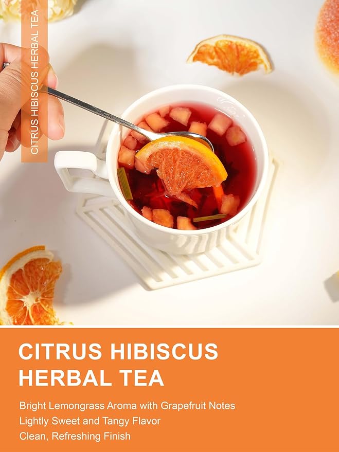 TeeLux Citrus Hibiscus Herbal Tea, Refreshing & Tangy Fruit Blend with Lemongrass & Mint, Caffeine-Free, Loose Leaf, Hot or Iced Tea, 3.5 oz