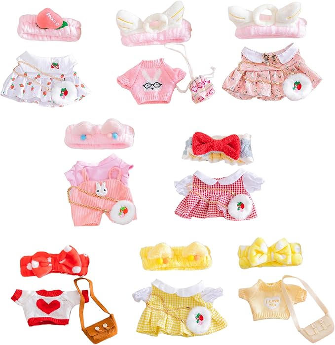 4 Set Clothes for Stuffed Animals Plush Stuffed Animal Clothes for Duck with Headbands, T-Shirts, Skirts and Bags DIY Animal Accessories for Kids to Improve Hands-On Skills