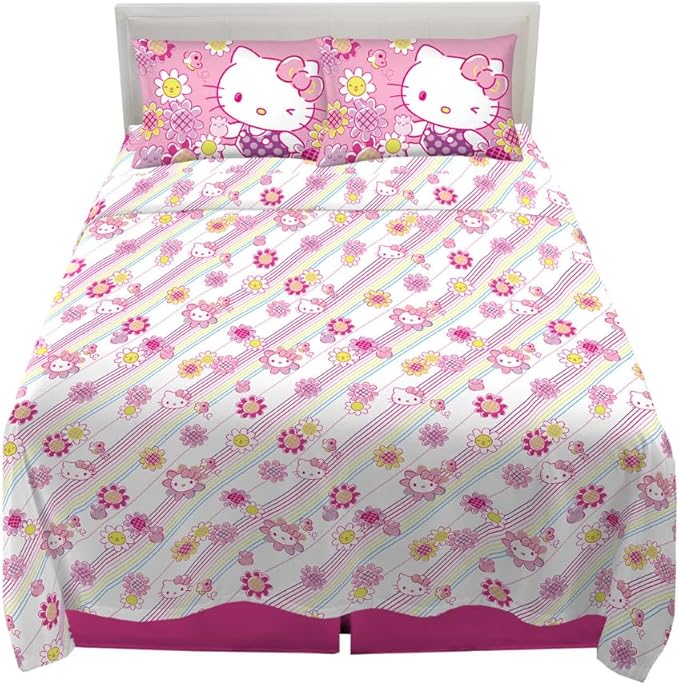 Hello Kitty Bedding Super Soft Microfiber Sheet Set, Queen, Hello Kitty, (Officially Licensed Product) By Franco