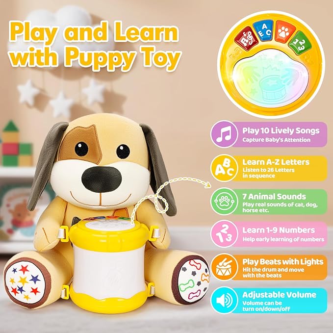 Baby Toys 6-12 Months, Puppy Musical Plush with Lights, ABCs, Animal Sounds, Numbers, Infant Early Learning Toy,Christmas Birthday Gifts for 6+ Month Boys &Girls