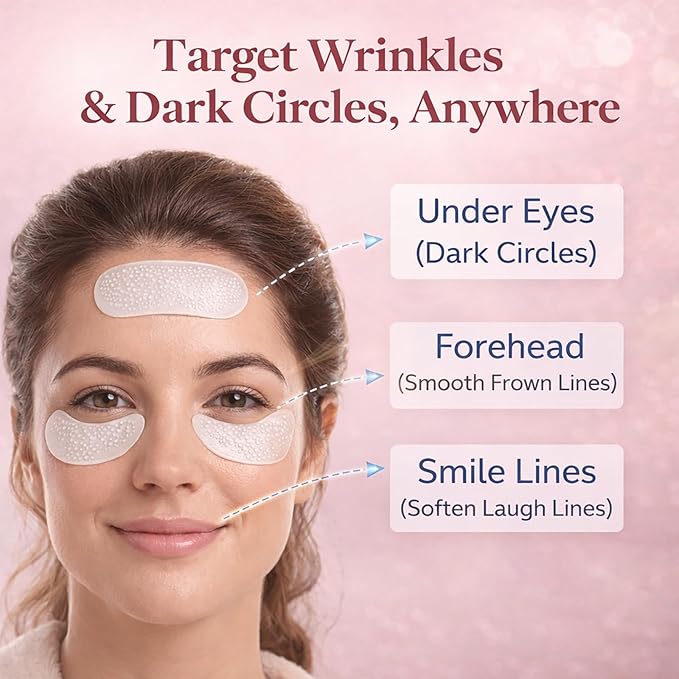 Micro Eye Patches, Deeply Hydrating Anti-Wrinkle Patches, Contains Hyaluronic Acid and Collagen for Dark Circles, Smooth Application Forehead & Smile Line Patches for Women (1)
