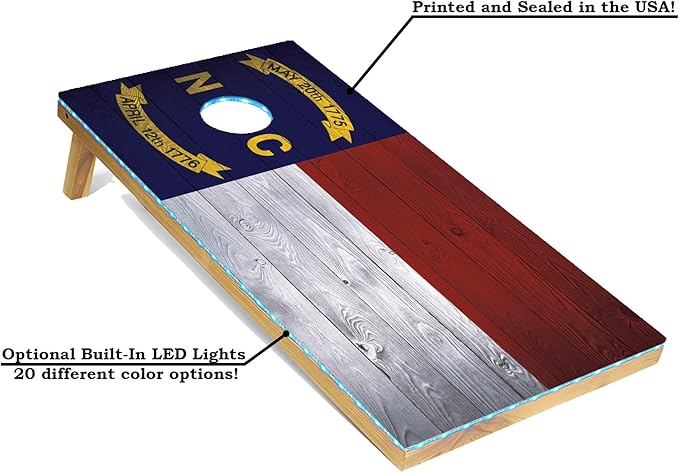 Tailgating Pros 4x2 Regulation Cornhole Boards Flag Set- Includes 8 Bean Bags, Carrying Cases, and Score Keeper - Optional LED Lights