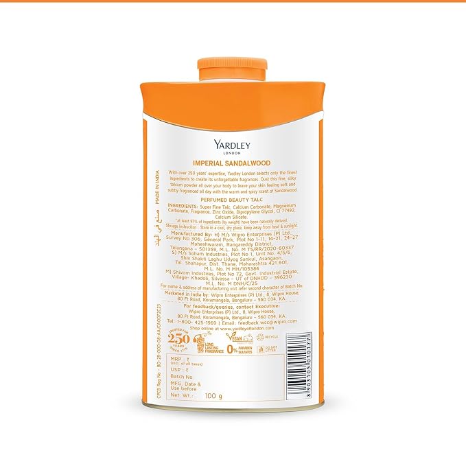 Yardley London Perfumed Talc Sandalwood 100g