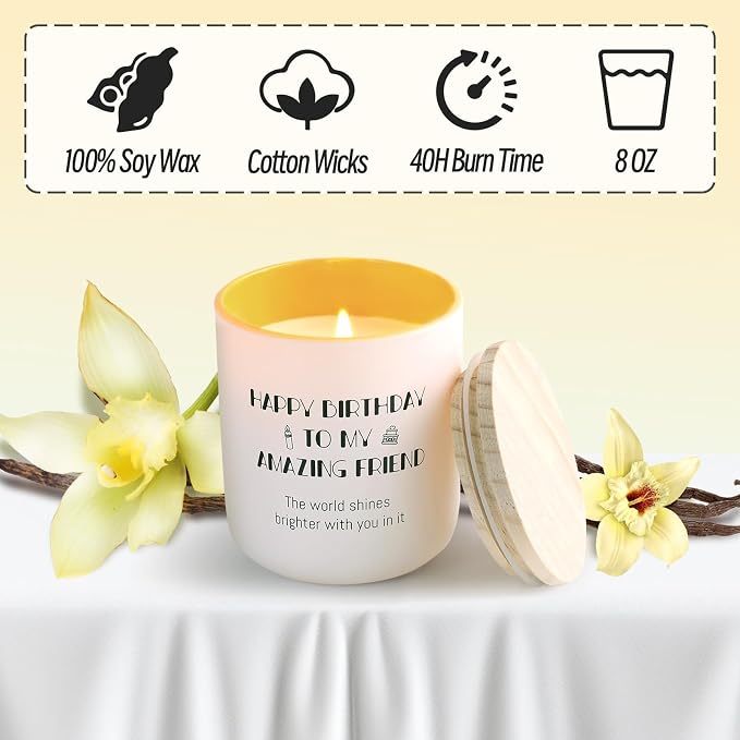 HAVITI Birthday Candle for Women, Vanilla Sugar Scented Candles Soy Wax 8OZ, Luxury Happy Birthday Candle Friend, Mom Sisiter Her Men
