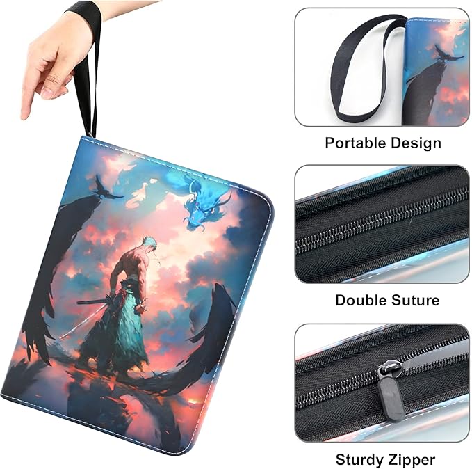400 Pockets Zoro Card Binder for One Piece Zoro Cards,Portable Waterproof Card Storage Book with Removable Sleeves, Children Gifts for Anime, Sword and TCG Card, Luffy-Style 6, WEST010