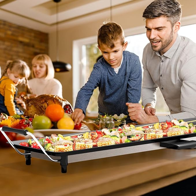 LDAILY Electric Griddle, Nonstick Extra Large Electric Teppanyaki Grill, 35’’ Korean BBQ Grill with 5 Temperature, Long Portable Indoor Table Top Barbecue Pan for Party/Home/Camping Cooking, 2000W