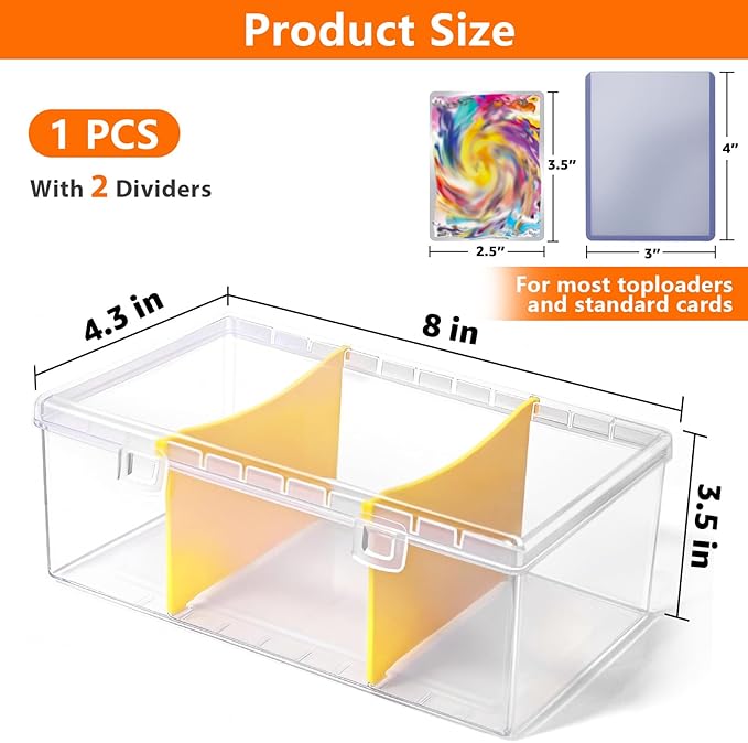SAMYUCHO Trading Card Storage Box with 2 Dividers for 500 Sports Cards, Plastic Bulk Display Holder Collection Organizer Cases Container Fit for Baseball Football Playing Magic Cards 1 Pcs