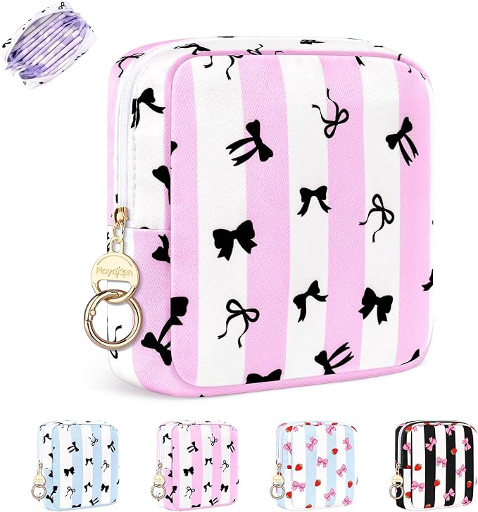 Period Bag for Teen Girls, Canvas Sanitary Napkin Storage Bag with Zipper, Portable Menstrual Pad Bag Tampon Holder for Purse