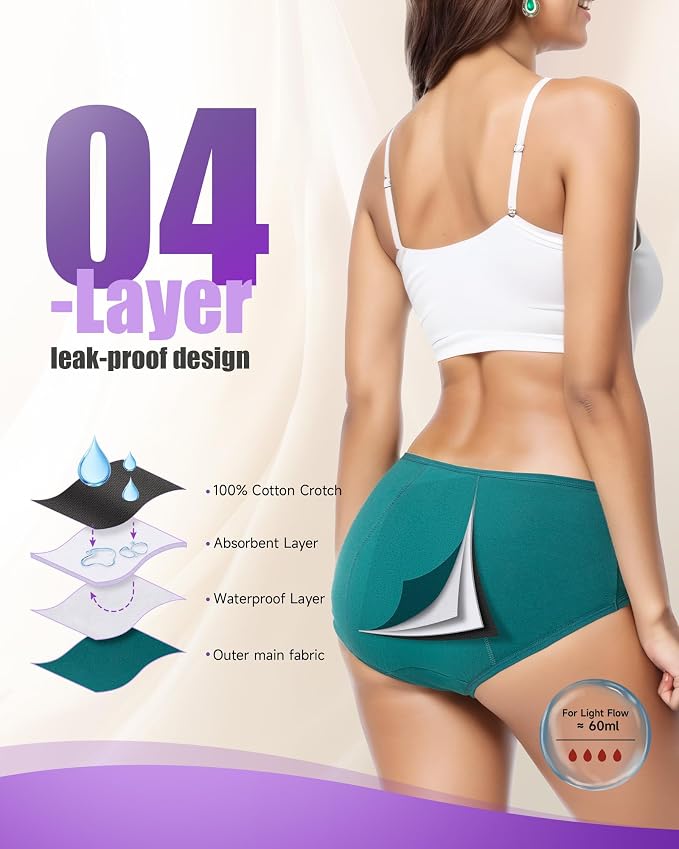 TANSTC Period Underwear for Women Heavy Flow | Leakproof Menstrual Panties Postpartum, Cotton Soft Breathable Briefs 3 Pack