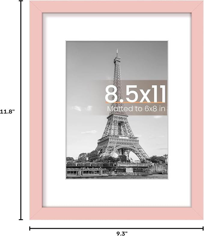 upsimples 8.5 By 11 Picture Frame, Display Pictures 6x8 with Mat or 8.5 x 11 Without, Wall Hanging Photo Frames, Pink, 1 Pack
