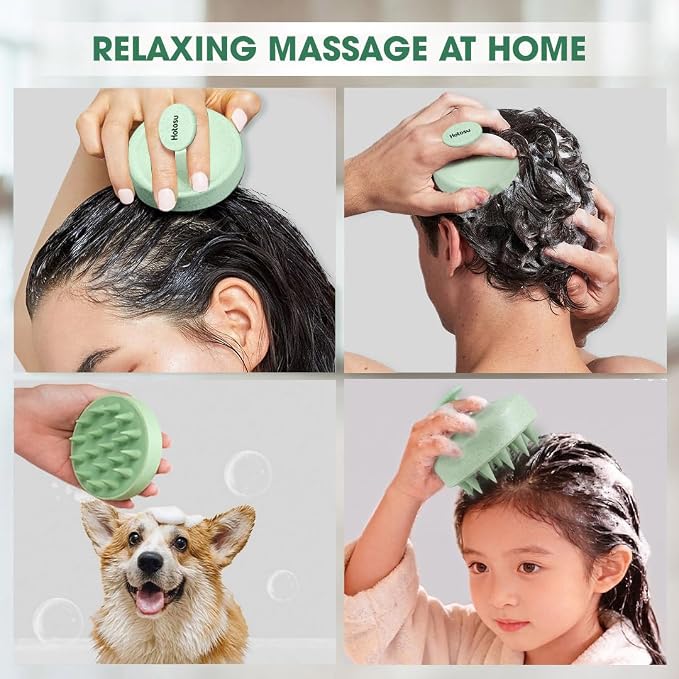 Scalp Massager Brush for Hair Growth – Silicone Scalp Scrubber & Scalp Exfoliator – Manual Scalp Massager Brush for Wet or Dry Use – Hair Massager Scalp Shampoo Brush Tool (Green)