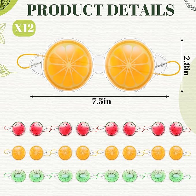 Skicuff 12 Pcs Hot and Cold Eye Pads Gel Eye Masks Reusable Relief Migraine Puffiness Relax Spa Party Favors Sleepover Slumber Party Supplies (Watermelon, Lemon, Kiwi)