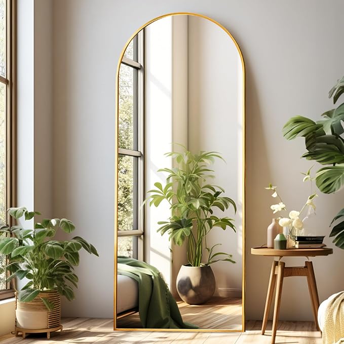 Dewfig Mirror Full Length, 64"X21" Arched Floor Mirror, Gold | Aluminum Alloy Frame Full Body Mirror, HD Shatterproof Tempered Glass, Lean/Stand/Wall for Living Room,Bedroom, Dressing Room