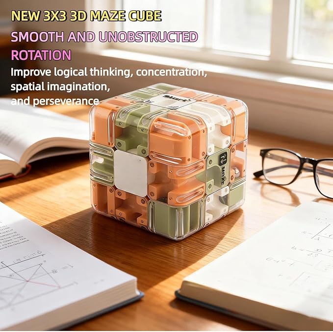 3D Maze 3x3 Speed Cube, 3x3 Maze Ball Labyrinth Game, Unlock The Path from Start to Finish, Challenging Fidget Toy & Concentration Game for Kids & Adults (A)