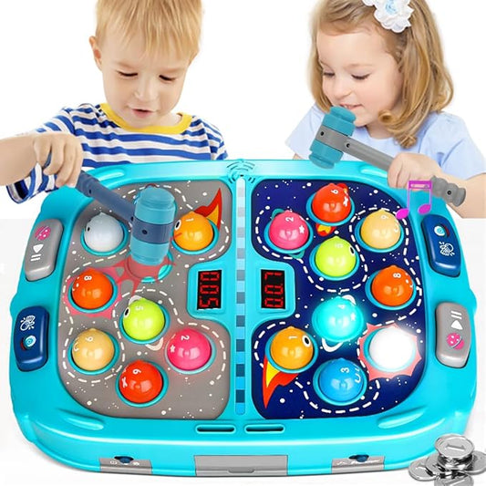 Whack Game Mole for Toddlers, Toys for 3-12 Year Old Boys Girls, Pounding Toys for Age 3-8, Birthday Gifts for 3 4 5 6 7 8+ Year Old Boys Kids, Educational Toy with Sound,Light,PK Mode with 2 Hammers
