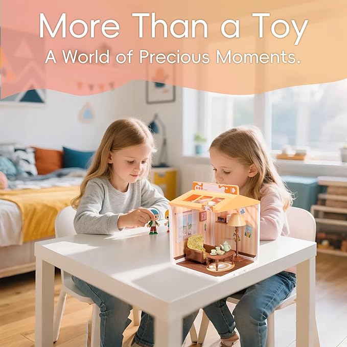DIY Miniature House Play Kit for Beginners, Playhouse Toys for Boys and Girls, Home Scene Toys, Suitable for Children Aged 345678, immersive Experience of Life Scenes (Sunny Hugs Living Room)