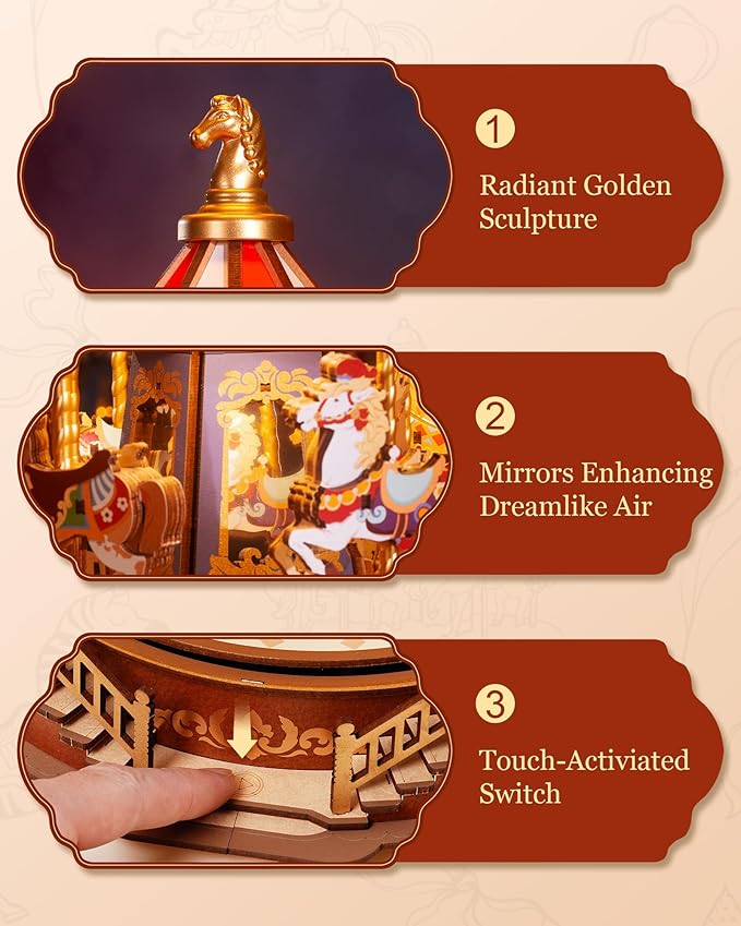 Rowood 3D Puzzles for Adults,Wooden Carousel Music Box for Adults,DIY Christmas Collectible Building Model Kit - Classic Carousel