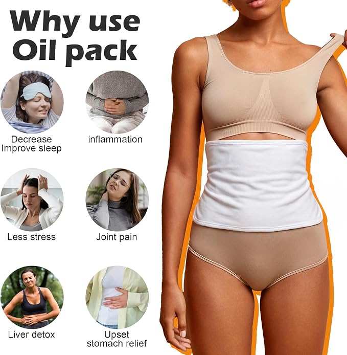 Kifmurase Castor Oil Pack Compress Wrap for Liver Detox, White Soft Cotton Organic Castor Oil Wrap for Stomach, Reusable and Mess-Free, Improve Sleep and Digestion(Castor Oil Not Included)