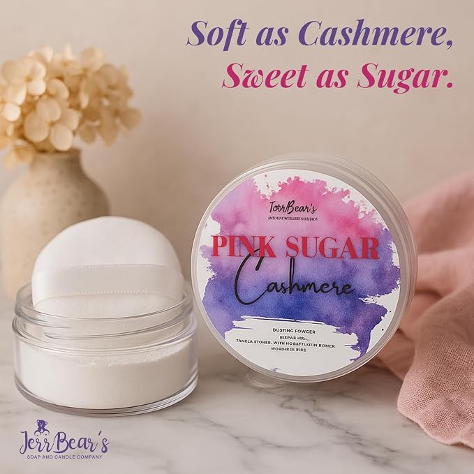 Pink Sugar Cashmere Dusting Powder for Women, 4oz Jar | Talc Free Body Formula, Soft Scented Skin Care, Gentle Powder for Daily Freshness, Includes Puff Application