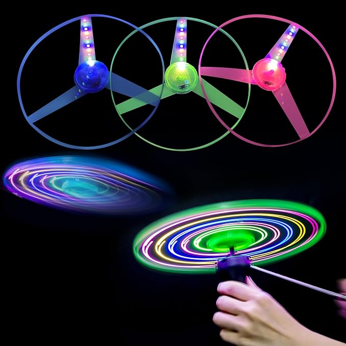 M.best 24 Sets LED Flying Set, Fun Flying Saucers Toys for Kids with Flashing Lights, Flying Toy Outdoor Toys Glow in The Dark Party Supplies Party Favors for Kids 4-8 8-12