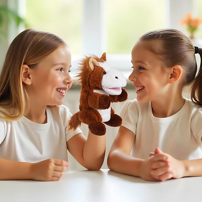 Animal Hand Puppets 11 Inch Sea Turtle Plush Dinosaur Animals Hand Puppet Toys Role-Play Toy Puppets for Kids Storytelling Imaginative Pretend Play Teaching Preschool(Horse)