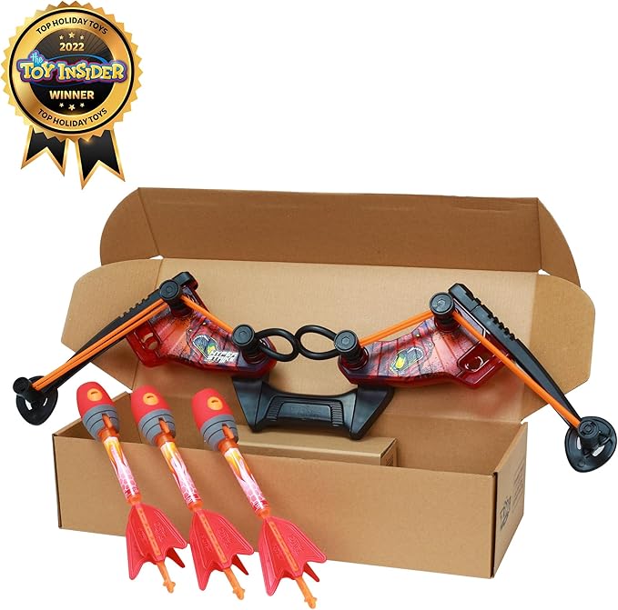 Zing HyperStrike FireTek Bow Archer Pack, Light Up Bow and Light Up Zonic Whistle Arrows, Shoots Arrows Over 200ft, Outdoor Play with Friends and Family, for Ages 14+ (Red)