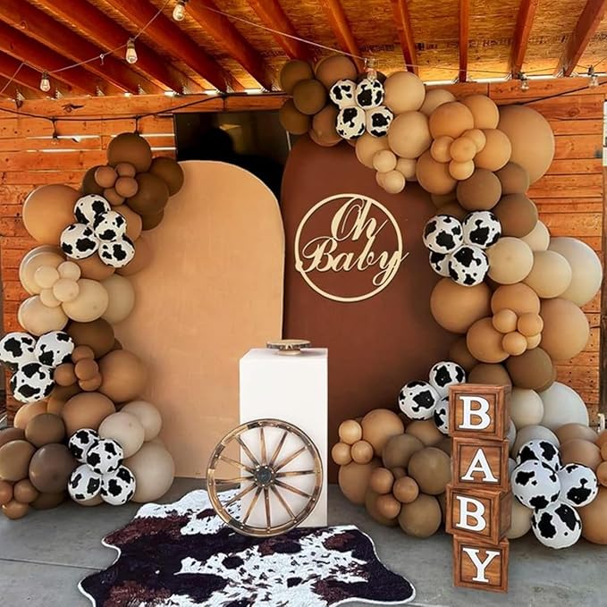 Brown Cow Balloons, 60Pcs 12 Inch Cow Print Coffee White Metallic Gold Latex Balloon, Tan Nude Neutral Beige Helium Balloons for Farm Western Theme Cowboys Cowgirls Birthdays Baby Shower Party Decor