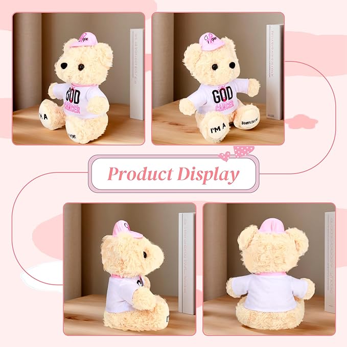 Breast Cancer Survivor Teddy Bear Stuffed Animal – Breast Cancer Gifts for Women, 8" Breast Cancer Awareness Stuffed Bear Plush Toy with Pink Ribbon Hat, Breast Cancer Comfort Gifts | I'm a Survivor