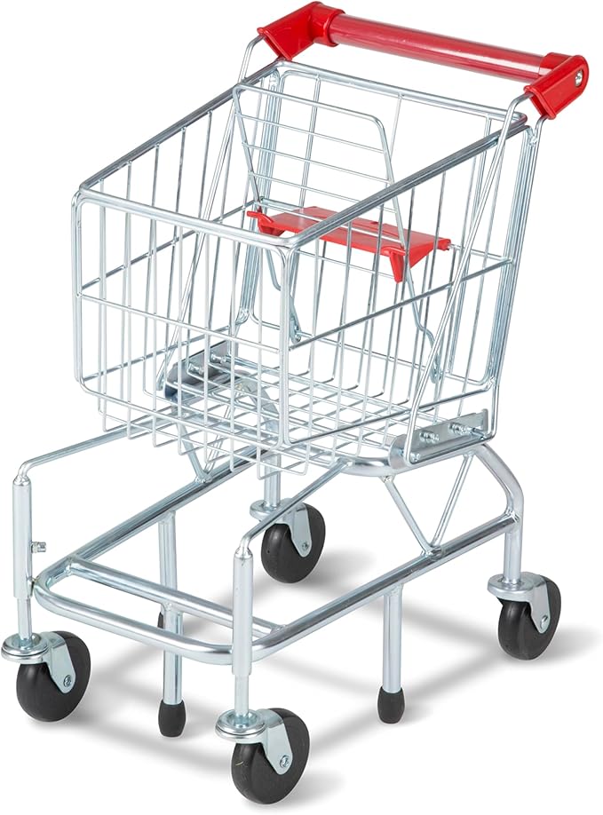 Melissa & Doug Toy Shopping Cart, Grocery Store Pretend Play Toys with Sturdy Metal Frame & Working Wheels, Toddler Shopping Cart, Preschool Learning Toys for Girls & Boys 3+