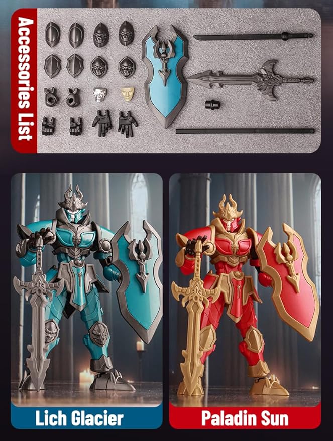 Paladin Sun Armor Knight Action Figure Toy, Multi-Jointed Movable Dummy Medieval T13 Articulated Robot Figure, Fantasy Warrior Undead Death Knights Paladin Display Model (Assembly Required)
