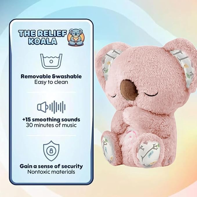 Relief Koala Breathing Stuffed Toy, Anxiety Relief Plush Breathing Animal, Sleeping Koala Plush Breathing with Musical Lights & Adjustable Rhythmic Breathing Motion (Pink)