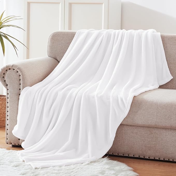 Exclusivo Mezcla Soft Large Fleece Throw Blanket for Couch, Pure White | 50x70 Inches, Double-Sided Brushed Flannel, Lightweight Plush Cozy Blanket for Home Decor, All Season, Machine Washable