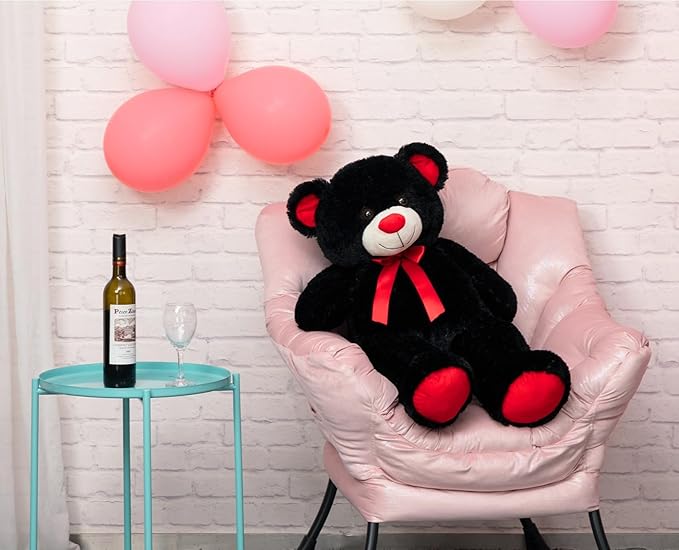 Big Teddy Bear Stuffed Animal Giant Teddy Bear Plush with Red Ribbon Bow Valentine's Day Plush Toy Gift for Girlfriend Bride 36 inch Black