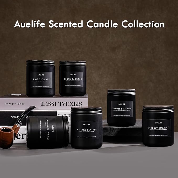 Auelife Smoke Vanilla Scented Candle, 7 oz Soy Candle for Men | 50H Burn Time, Candles for Home Scented, Cotton Wick, Gift for Men Him,Home Office Decor