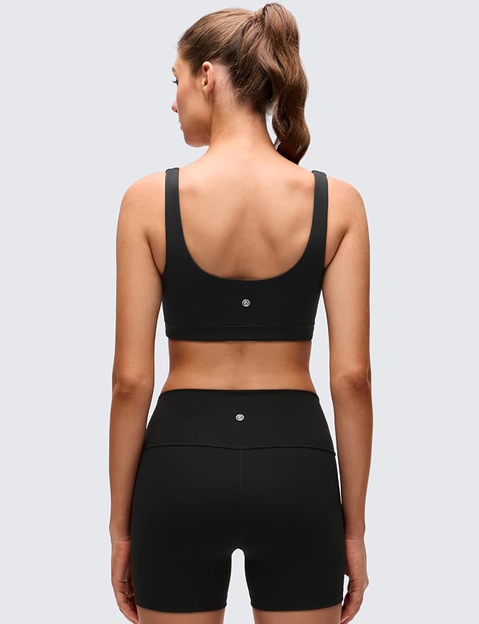 CRZ YOGA Butterluxe Scoop Neck Sports Bras for Women - U Back Padded Wide Strap Wireless Yoga Top